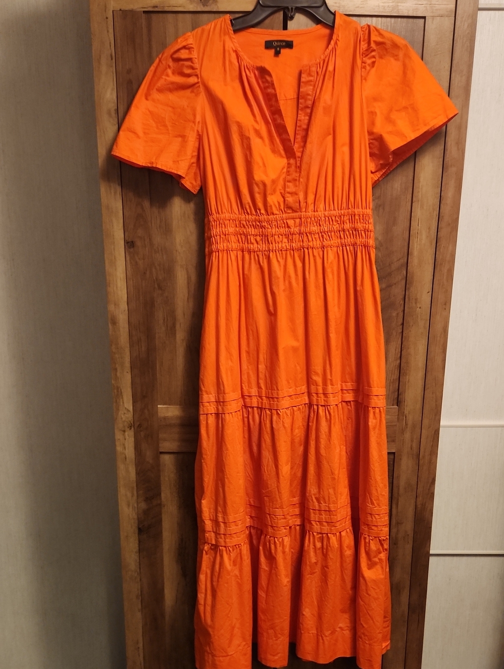 Quince Poplin Tiered Orange Maxi Dress